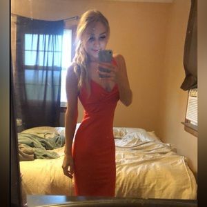 miss selfridge orange fitted bodycon dress